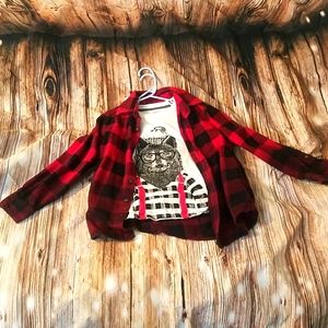 Boys Long Sleeve Shirt with Plaid Button Shirt